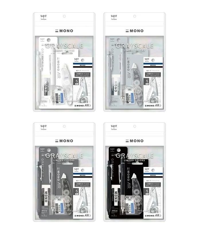 TOMBOW 蜻蜓 日本  MONO GRAYSCALE 限定組合包 含自動鉛筆/橡皮擦/油性原子筆/修正帶