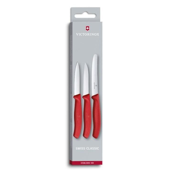 VICTORINOX 瑞士維氏 蔬果刀組(3件裝 番茄刀+尖平刀+鋸齒水果刀)紅色6.7111.3和黑色6.7113.3