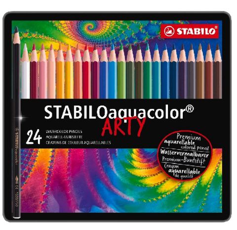 STABILO Aquacolor 專業級六角水性色鉛筆(1624-5) 《24色/鐵盒裝》