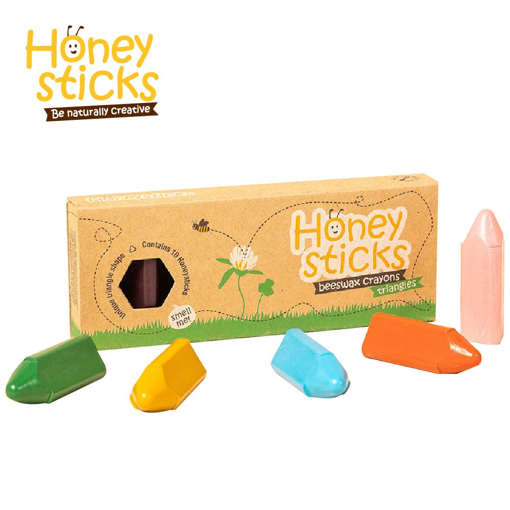 Honey Sticks 純天然蜂蠟無毒蠟筆-1歲以上寶寶適用(10色三角型)