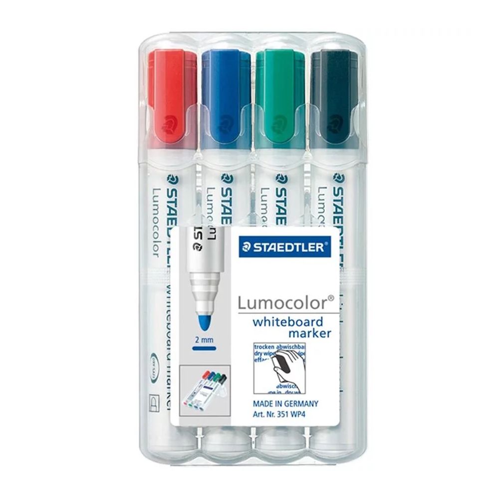 STAEDTLER 施德樓 ** 防乾 48 小時 **   Lumocolor 防乾白板筆 》圓頭 4 色組 (MS351 WP4)