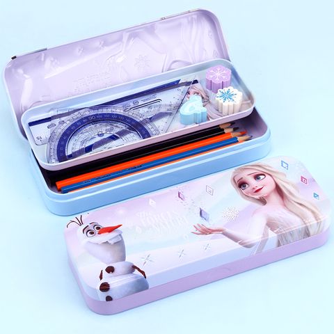 艾莎冰雪奇緣雙層鉛筆盒鐵筆盒收納盒 05702(生日禮物 聖誕節 平輸品)【小品館】