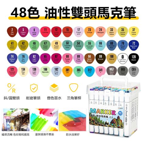 Sily 48色 斜/圓雙頭馬克筆套裝