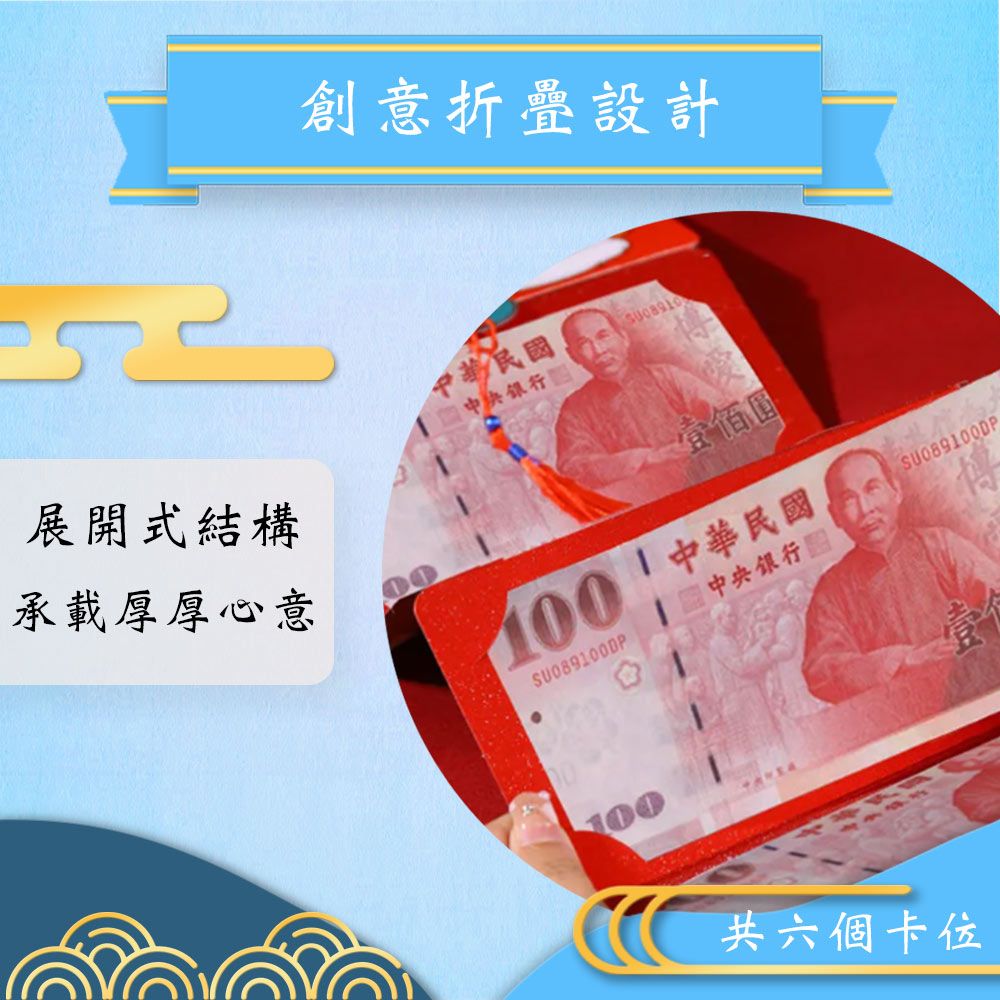 賈文卿 新年春節喜慶折疊式紅包袋/六卡位 新年快樂 3入組