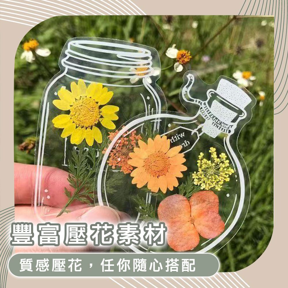 Time Leisure 品閒  森林系 DIY手作乾燥壓花透明書籤/附工具包 橙黃花