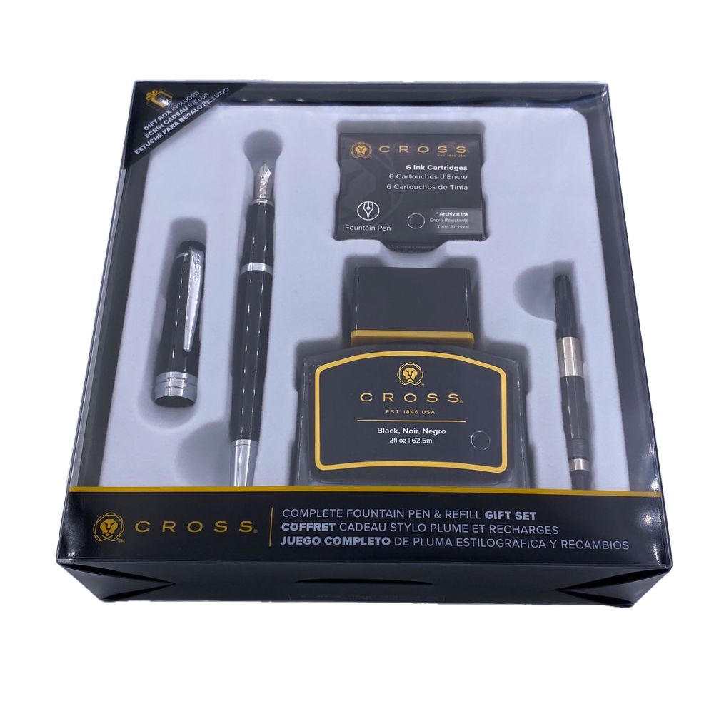 GIFT BOX INCLUDEDECRIN CADEAU INCLUSESTUCHE PARA REGALO   Cartridges Cartouches d Cartouchos de Fountain Pen InkEncre  CROSSEST 1846 USABlack, Noir, Negro COMPLETE FOUNTAIN PEN & REFILL GIFT SETCOFFRET CADEAU STYLO PLUME ET RECHARGESJUEGO COMPLETO DE PLUMA ESTILOGRÁFICA Y RECAMBIOS