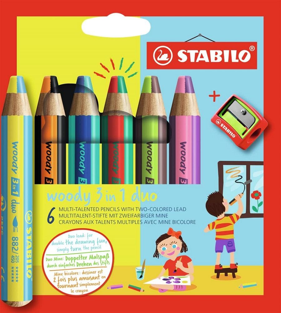  STABILO Woody 3 in 1 伍迪樂三合一可水洗雙色水彩粉蠟筆882/6-2