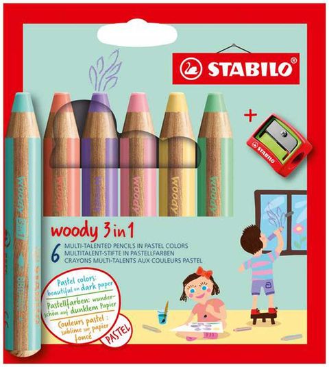 STABILO Woody 3 in 1 伍迪樂三合一可水洗馬卡龍雙色水彩粉蠟筆8806-3