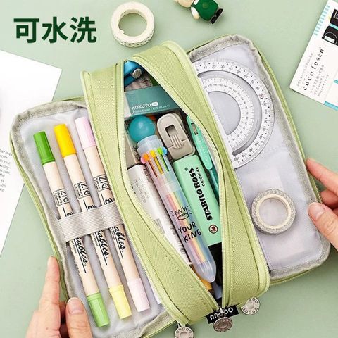 OECO 馬卡龍筆袋 大容量多層鉛筆盒  (少女筆袋 繪畫用筆袋 大容量筆袋 學生筆袋  多功能筆袋)