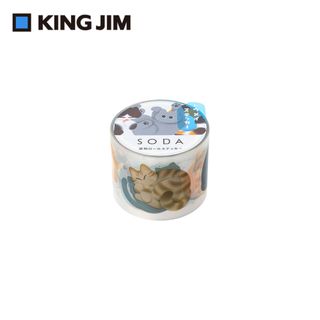 【KING JIM】HITOTOKI SODA 透明PET卷狀膠帶 單張貼紙款 30MM 滾滾貓(nanana設計款)