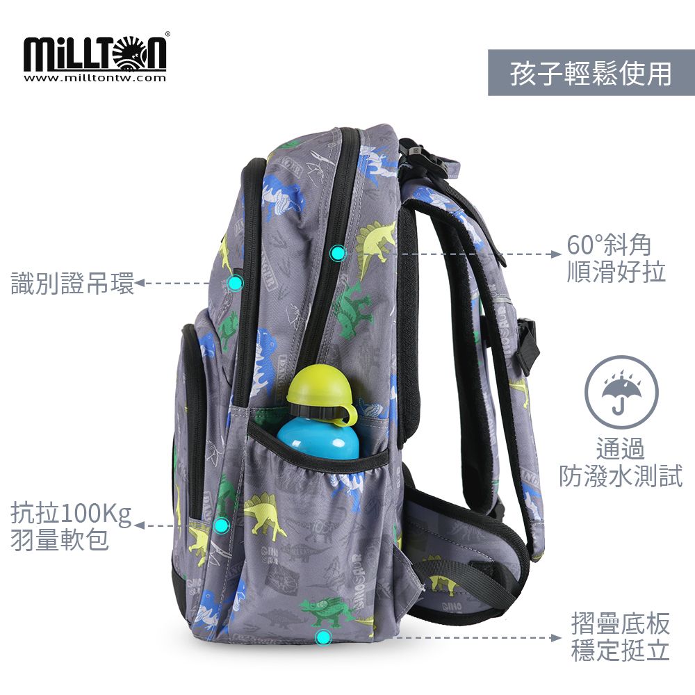  【Millton】澳洲軍規護脊書包 20L-灰岩暴龍Dinosaur World 自由想像總代理