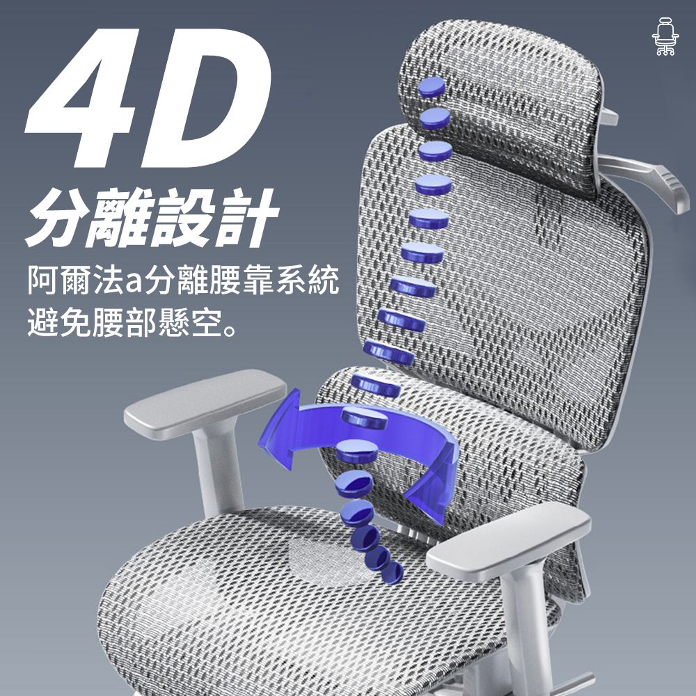 4D分離設計阿爾法a分離腰靠系統避免腰部懸空。
