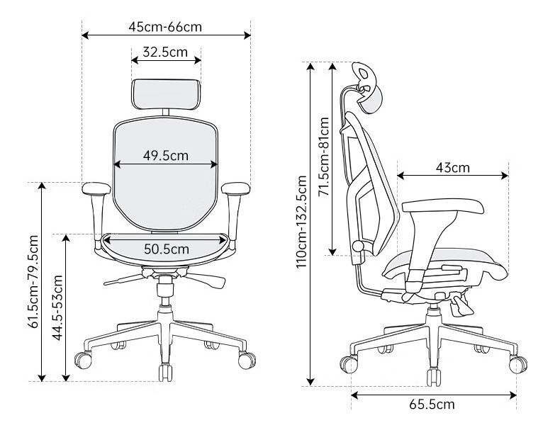 61.5cm-79.5cm44.5-53cm45cm-66cm32.5cm49.5cm50.5cm110cm-132.5cm71.5cm-81cm65.5cm43cm