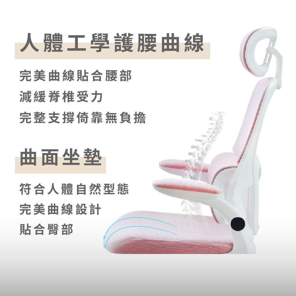 人體工學護腰曲線完美曲線貼合腰部減緩脊椎受力完整支撐倚靠無負擔曲面坐墊符合人體自然型態完美曲線設計貼合臀部
