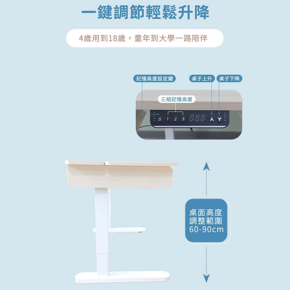 成長天地 120cm 兒童電動升降書桌ME503 成長書桌 電動升降 升降書桌 學習書桌 兒童桌 電動桌