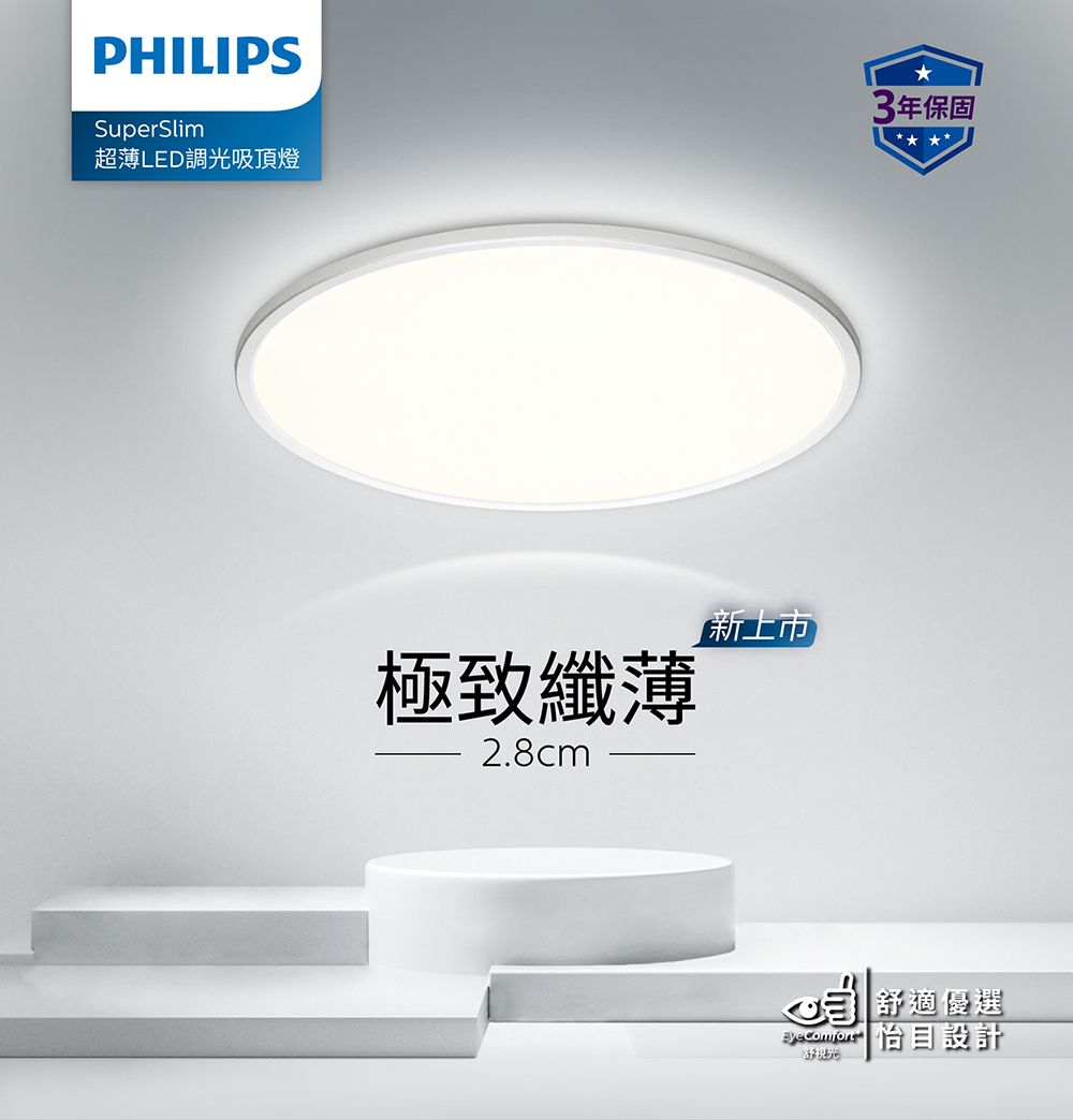 PHILIPSSuperSlim超薄LED調光吸頂燈3年保固極致纖薄2.8cm新上市舒視光舒適優選目設計