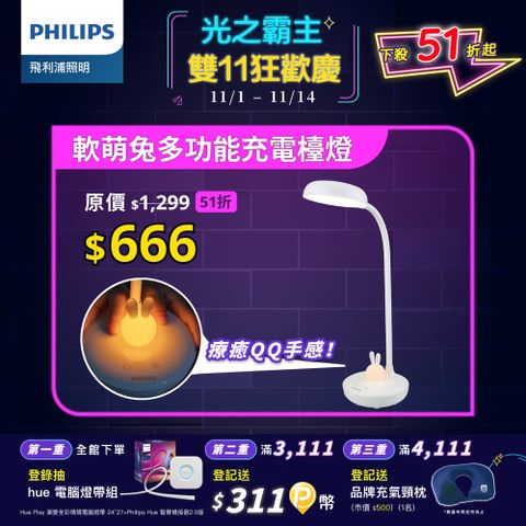 PHILIPS 飛利浦照明 飛利浦 66206 軟萌兔 多功能充電檯燈(PD054)