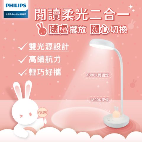 PHILIPS 飛利浦照明 66206 軟萌兔 多功能充電檯燈(PD054)