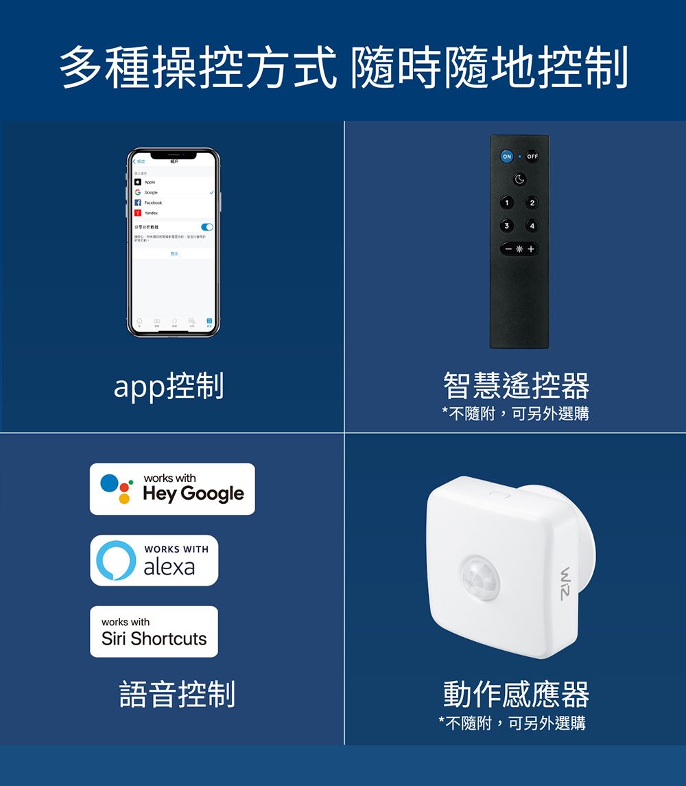 多種操控方式 隨時隨地控制G +app控制智慧遙控器*不隨附,可另外選購works withHey GoogleWORKS WITHalexaworks withSiri Shortcuts語音控制動作感應器*不隨附,可另外選購