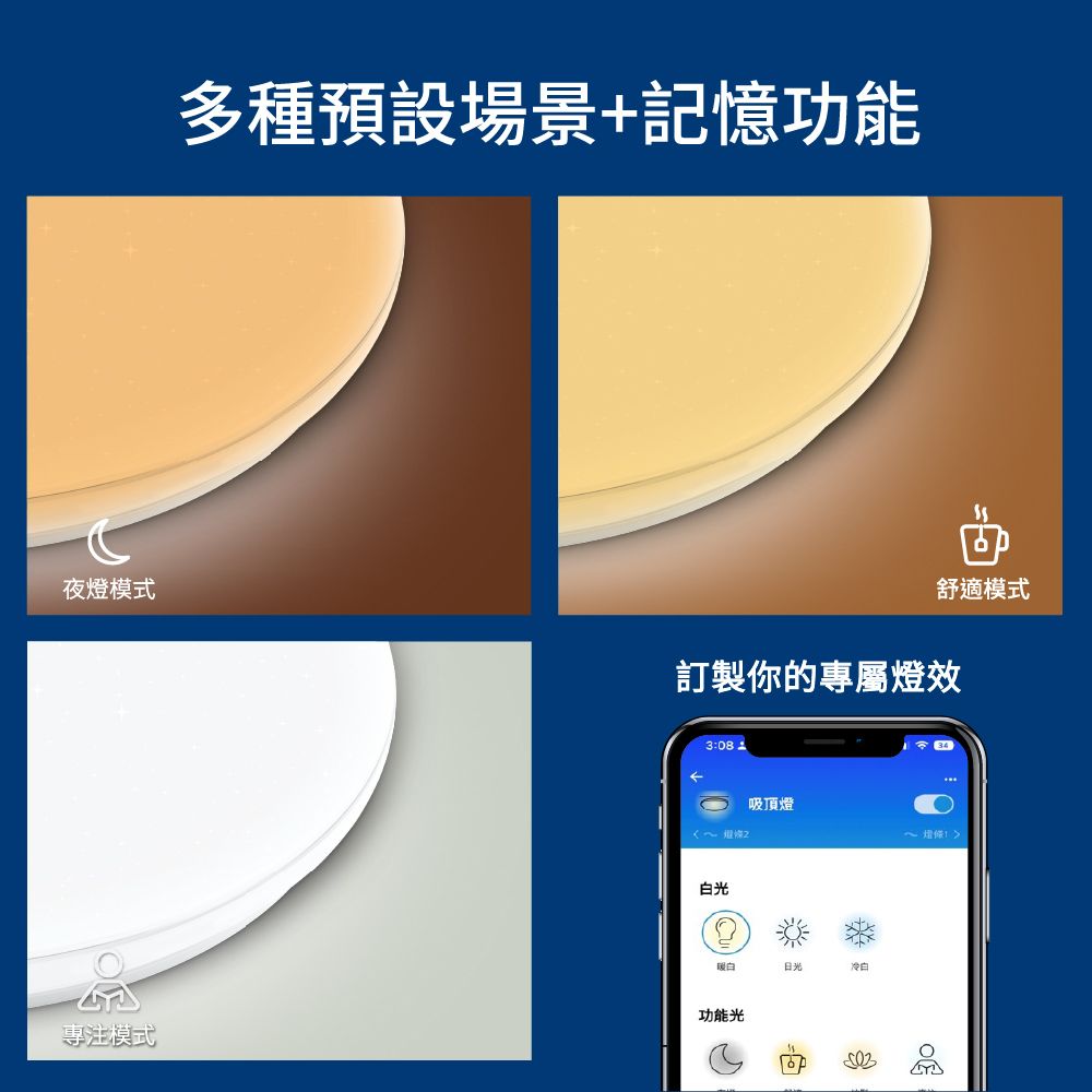 PHILIPS 飛利浦照明 Smart LED智慧調光調色吸頂燈-星鑽版(PW012P)
