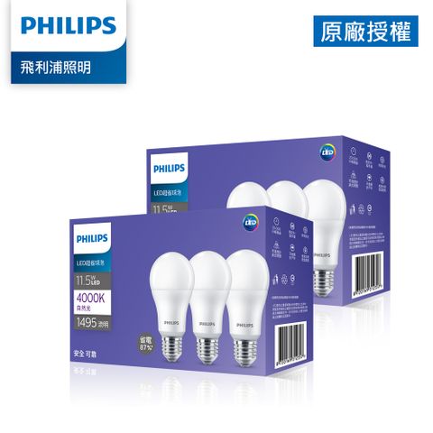 PHILIPS 飛利浦照明 11.5W 超省球泡燈LED燈泡 自然光-6入(PL302)