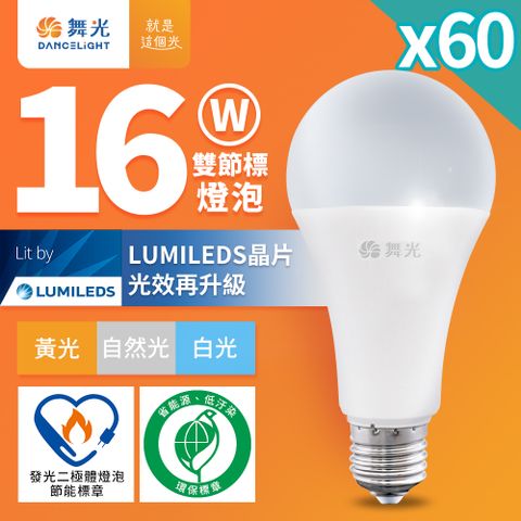 DanceLight 舞光 60入組  新升級節能/環保雙認證 16W LED燈泡 E27 全電壓(白光/自然光/黃光)