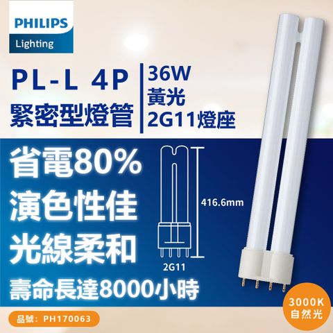 (3入) PHILIPS飛利浦 PL-L 36W 830 黃光 4P 燈管_PH170063
