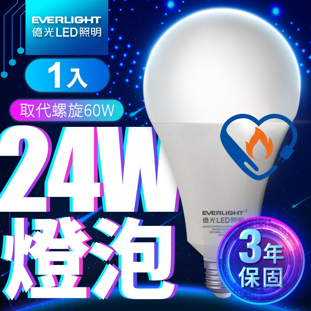 EVERLIGHT 億光 【1入組】24W LED超節能Plus球泡燈 BSMI 節能標章(白光/黃光)