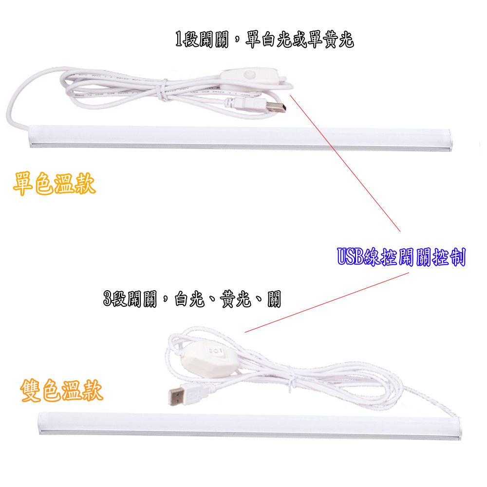 月陽 超值2入35cm高亮6W雙色溫線控開關USB供電磁吸LED燈管燈條(WQ035D2)