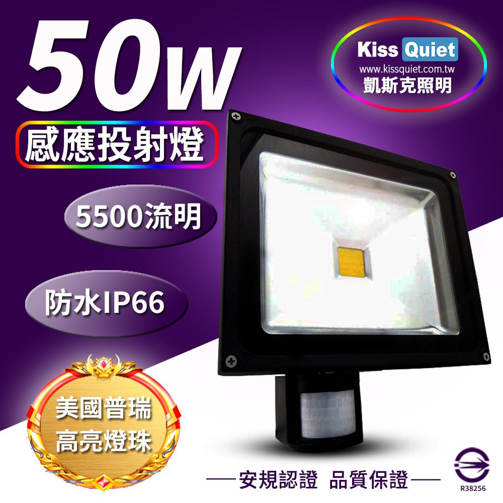  《Kiss Quiet》 質感黑(白光/黄光)50W LED感應投射燈,全電壓高PF-1入