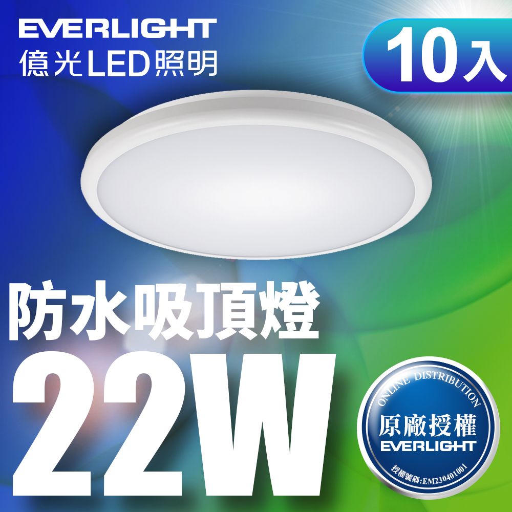 EVERLIGHT 億光 10入組LED 星庭 22W 全電壓 IP65 吸頂燈(白光)