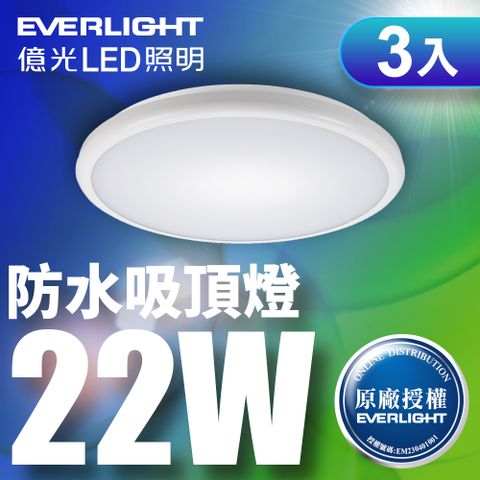 EVERLIGHT 億光 【3入組】 LED 星庭 22W 全電壓 IP65 吸頂燈(白光)