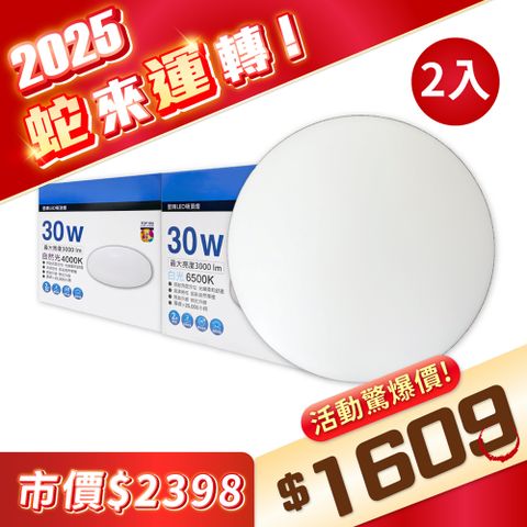 EVERLIGHT 億光 【2入】 星晴 30W LED 單色壁切 吸頂燈 白光/自然光 全電壓