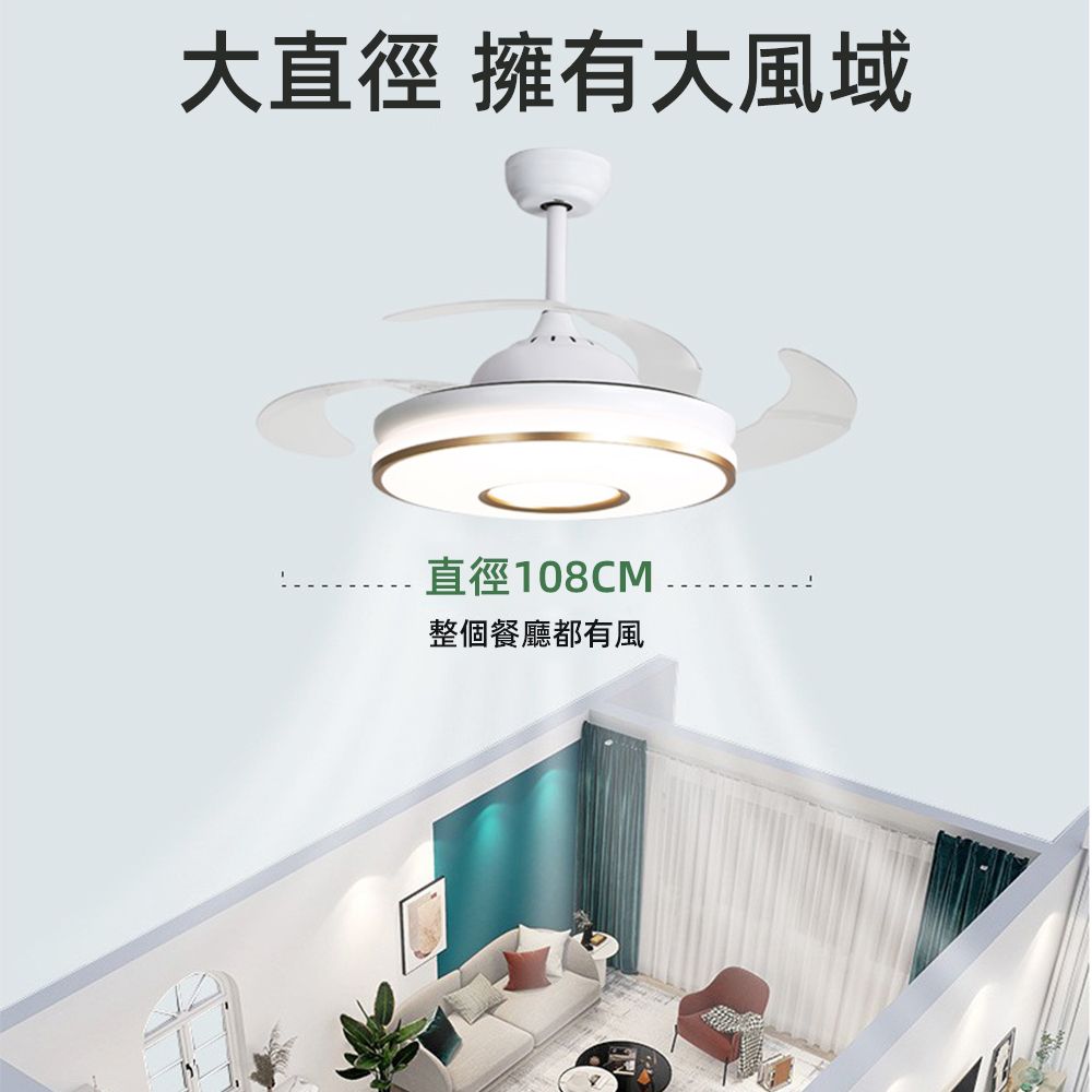 XINGMU 興沐 48吋隱形風扇燈 led吊扇燈 現代圓形客廳餐廳電扇燈〈無線雙控/變頻省電/定時靜音〉