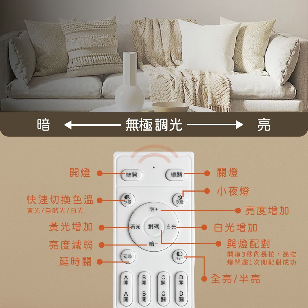  無極調光調色 60W 郎悅胡桃木 全電壓 遙控 LED吸頂燈