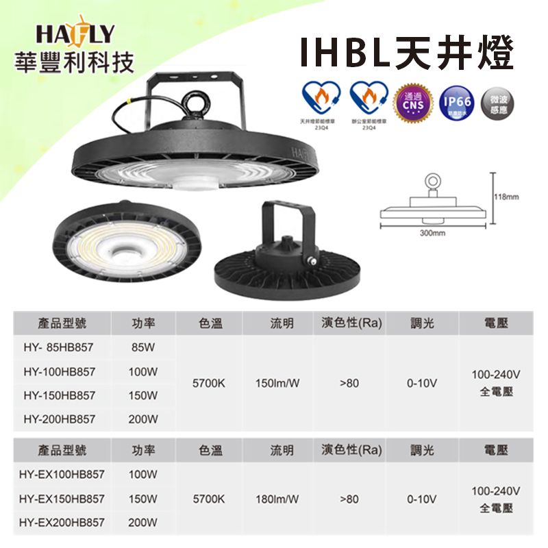  HAFLY 雙節能認證IHBL天井燈 LED白光超亮 工廠/倉儲/挑高場所/體育館 100W(CNS認證)