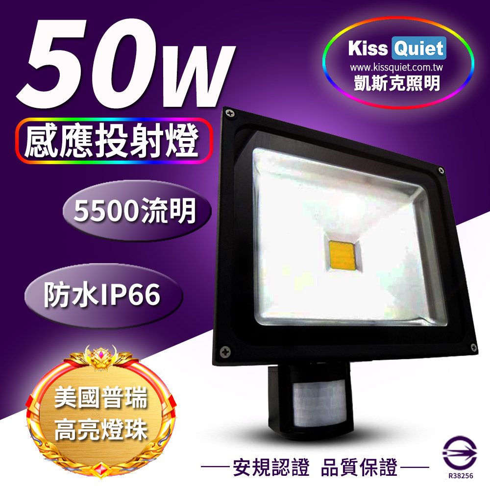 Kiss Quiet 凱斯克  質感黑(白光/黄光)50W LED感應投射燈,全電壓高PF-1入