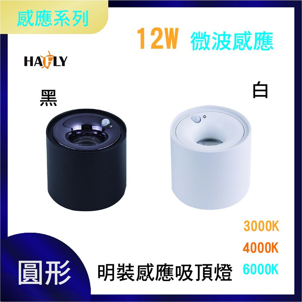  HAFLY 明裝圓形感應燈12W/1000lm 100-240V全電壓