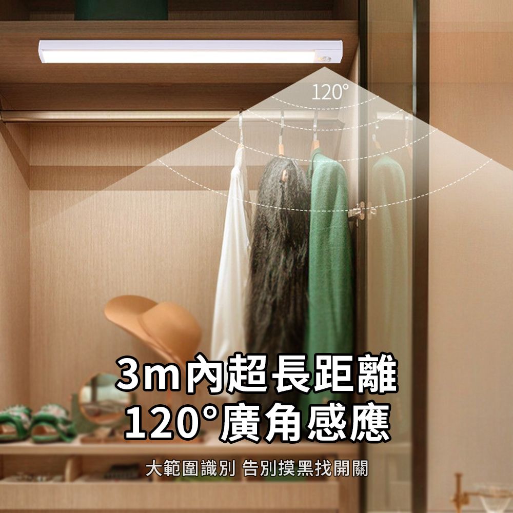 YOLOMO LED磁吸人體感應燈 USB充電式智能感應燈條 觸摸式三色變光調光 小夜燈（臥室床頭/櫥櫃/衣櫃/走廊燈）