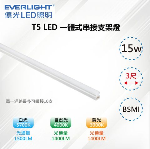 EVERLIGHT 億光 4入15W T5 3尺 LED一體式支架燈 層板燈 串接燈具(附串接線)