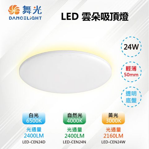 DanceLight 舞光 LED 24W單色雲朵吸頂燈 輕薄50mm 白光/自然光/黃光 LED-CEN24