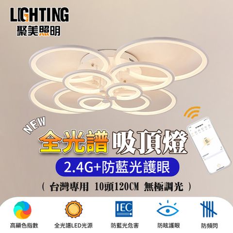 聚美照明 132W 6-8坪多圈吸頂燈 全光譜護眼LED 防藍光護眼燈 三色無極調光附遙控