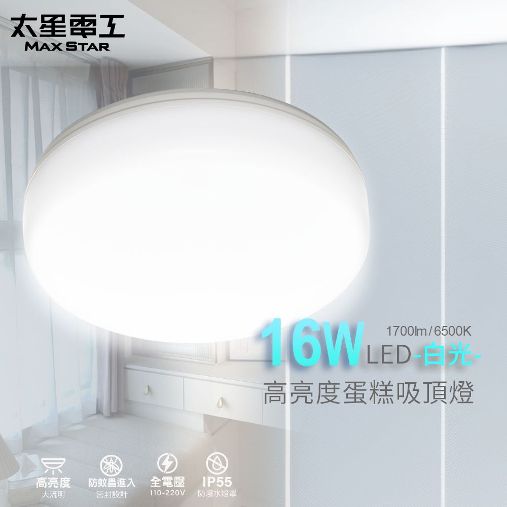 Maxstar 太星電工 LED高亮度蛋糕吸頂燈16W(白光)防水 防塵 安裝簡易