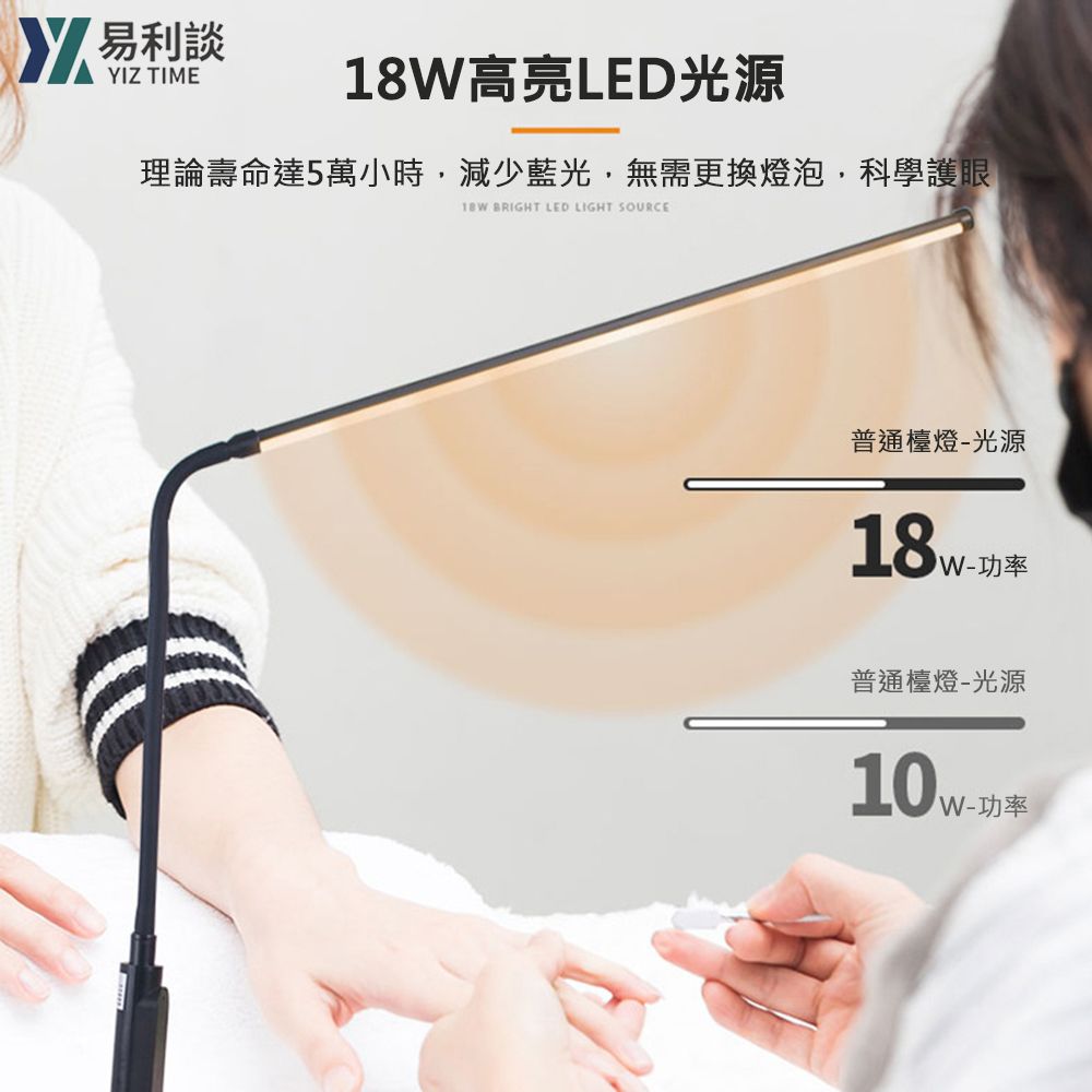  【YIZ TIME】led智能觸控調光調色閱讀護眼18瓦夾式檯燈補光燈/閱讀燈/照明燈/護眼燈/夾式燈/紋繡燈/夾燈