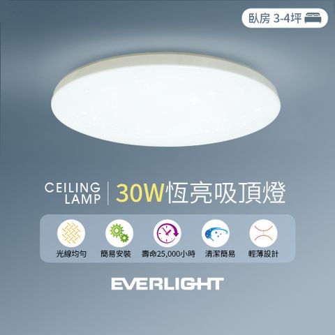 星光燈殼設計，增添家中夢幻氛圍【億光EVERLIGHT】30W恆亮 3-4坪 白光 壁切 星光燈殼 LED吸頂燈