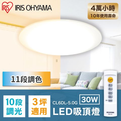 【IRIS OHYAMA】LED圓盤可調光變色吸頂燈 5.0系列 CL6DL（30W/3坪適用）