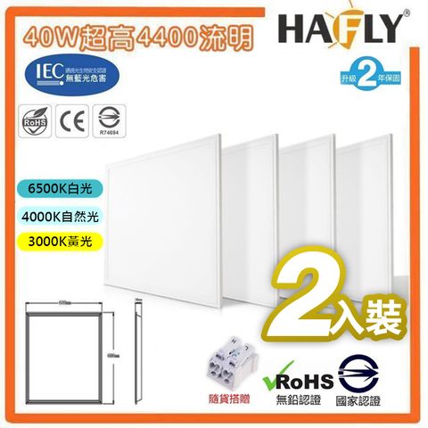 HAFLY 40W LED 平板燈 黃光 直下式 面板燈 取代傳統T5 T8 輕鋼架燈(2入裝)