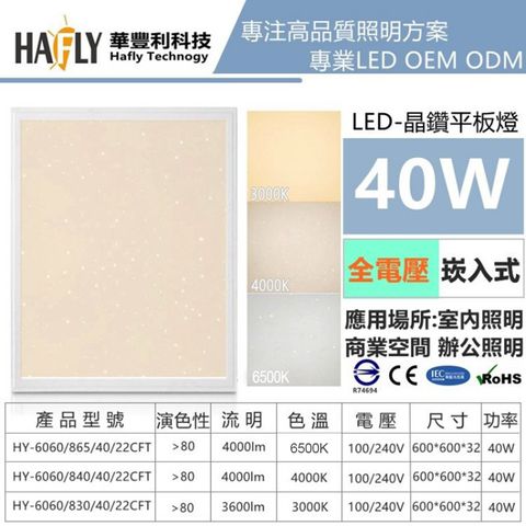 HAFLY 40W LED 黃光 星鑽面罩 平板燈 直下式面板燈 取代傳統輕鋼架燈 (2入裝)