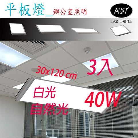 MST 森下照明 LED 超薄正發光40W平板燈 30*120cm 3入組(白光/自然光/黃光)