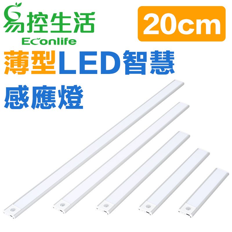  磁吸式薄型LED智慧感應燈 20cm 銀色(多種燈色)USB充電 衣櫃燈條 2入組(J30-034-01X2)